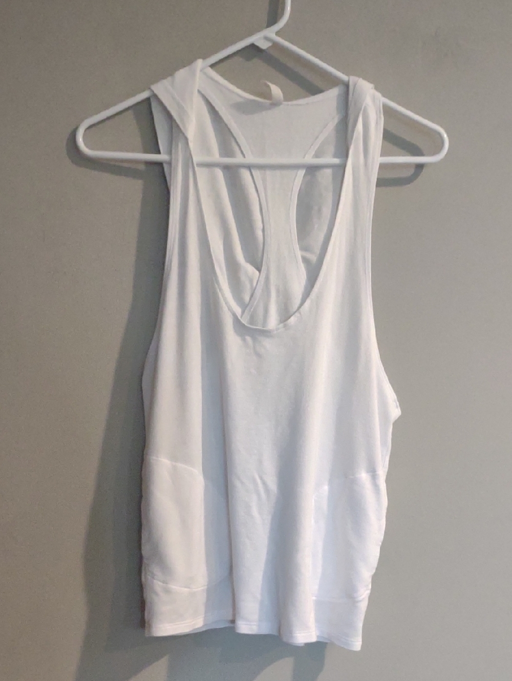 Free People Activewear Women's Xsmall White Racerback Hooded Tank Side Pockets